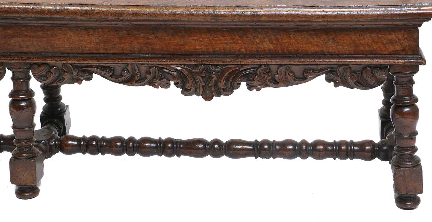 An Early 18th Century Turned Walnut Double Stool, the moulded top with moulded seat rail and - Image 2 of 7