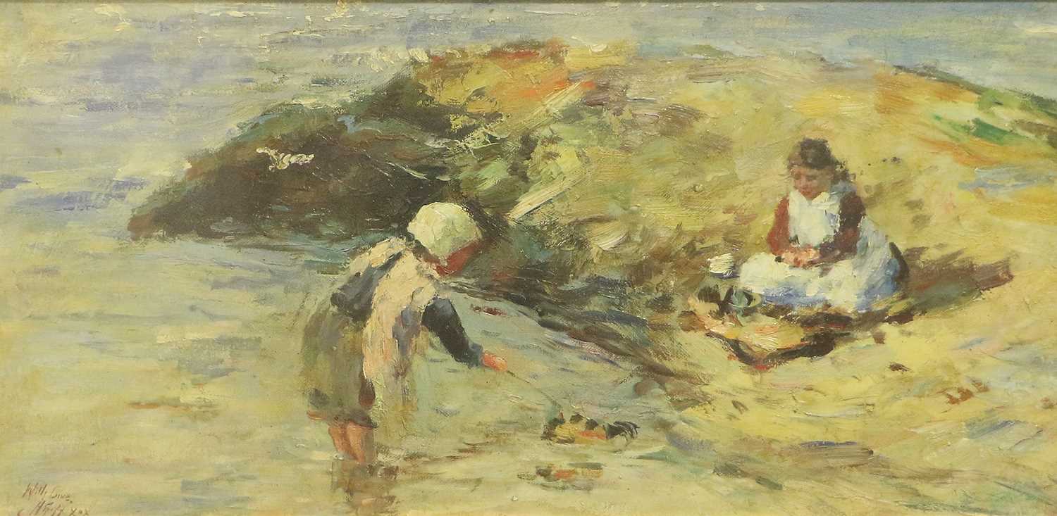 Marion Maud Gemmell Hutchison (1887-1963) Scottish Children on a Beach Inscribed, oil on canvas,