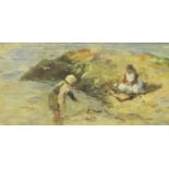 Marion Maud Gemmell Hutchison (1887-1963) Scottish Children on a Beach Inscribed, oil on canvas,