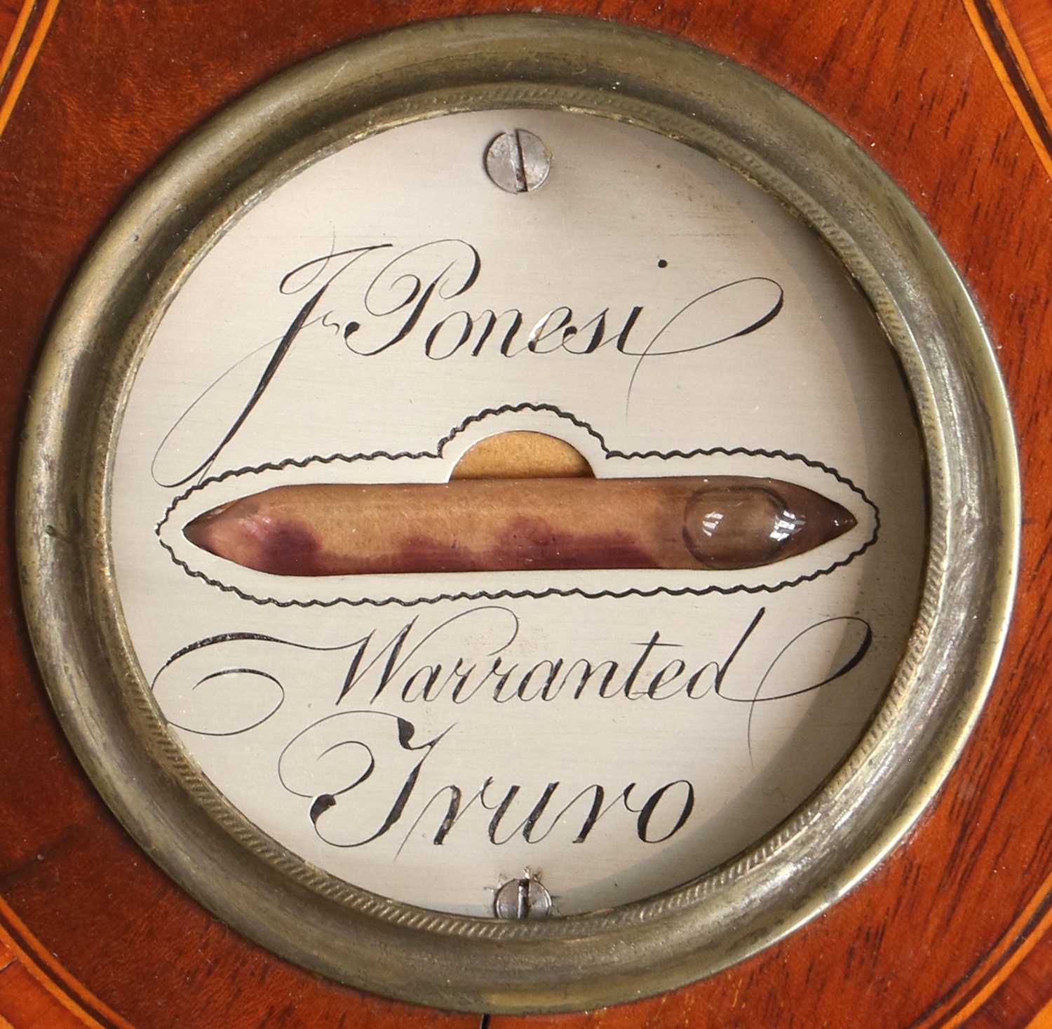 A Mahogany Inlaid Wheel Barometer, signed J Ponesi, Truro, circa 1820, swan neck pediment, inlaid - Image 3 of 4
