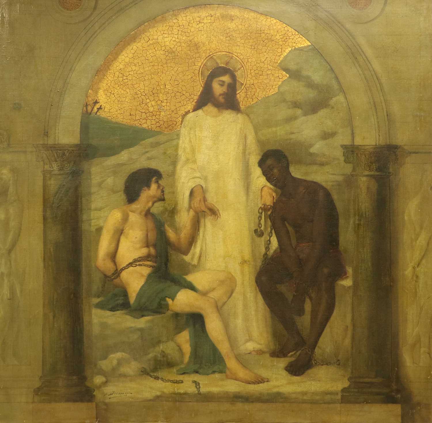 French School (Later 19th Century) Standing Christ with captives Indistinctly signed, oil on canvas,