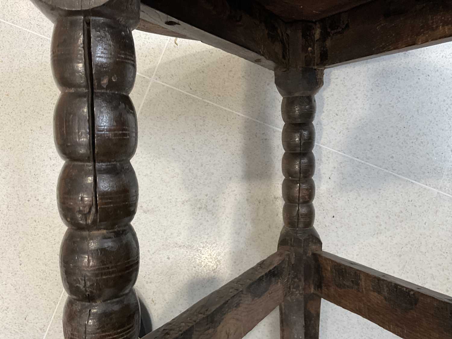 A Circular Oak Cricket Table, late 17th/early 18th century, of plank-top construction with carved - Image 8 of 8
