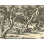 Gwen Raverat (1855-1957) "Apple Pickers" Wood engraving, together with a further wood engraving by