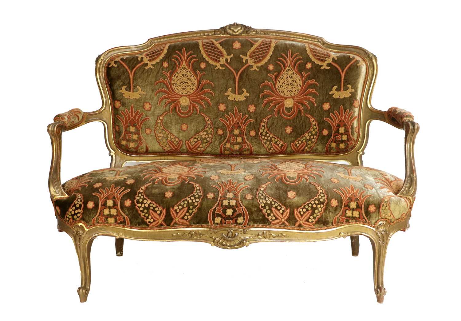 A Victorian Gilt and Gesso Five-Piece Salon Suite, late 19th century, recovered in modern - Image 3 of 3
