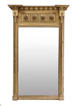 A Regency Gilt and Gesso Pier Glass, early 19th century, the later plain mirror plate between