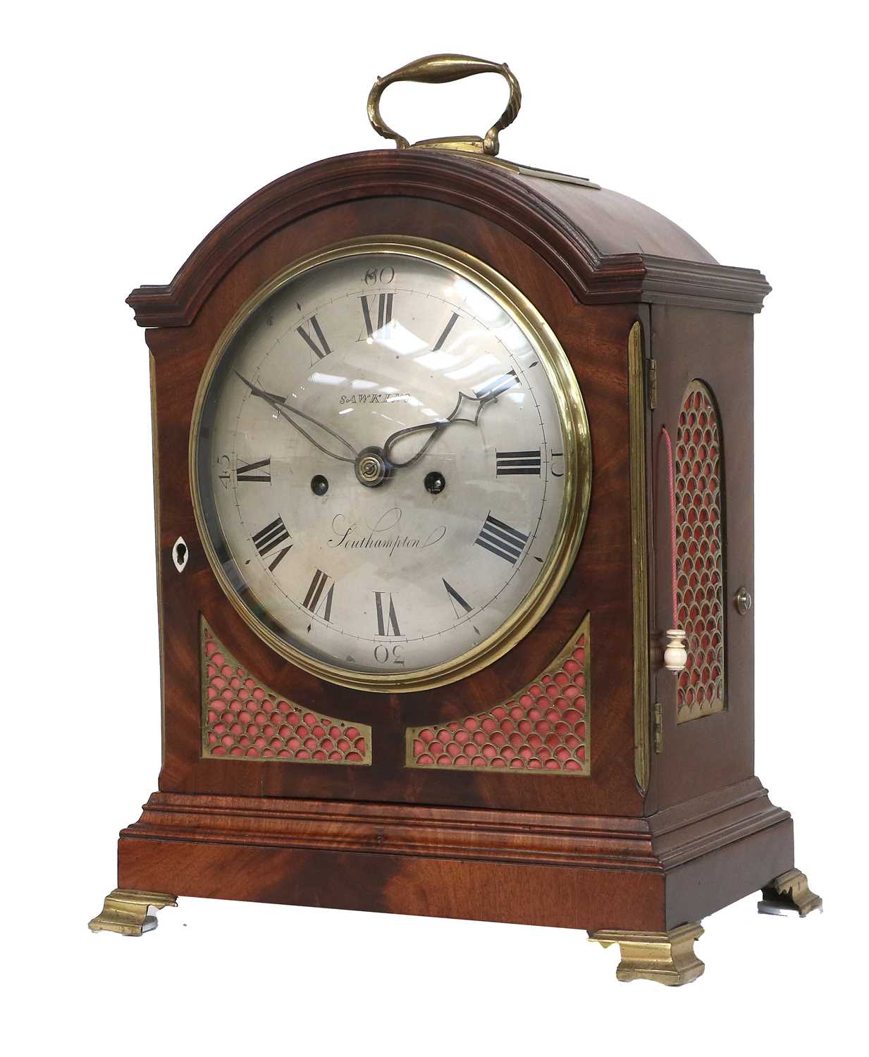 A Mahogany Striking Table Clock, Early 19th Century and Later, case with top carrying handle, side - Image 2 of 4