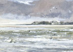 William Selwyn (b.1933) Welsh "Low Tide, Caernarfon" Signed and dated (19)89, watercolour heightened
