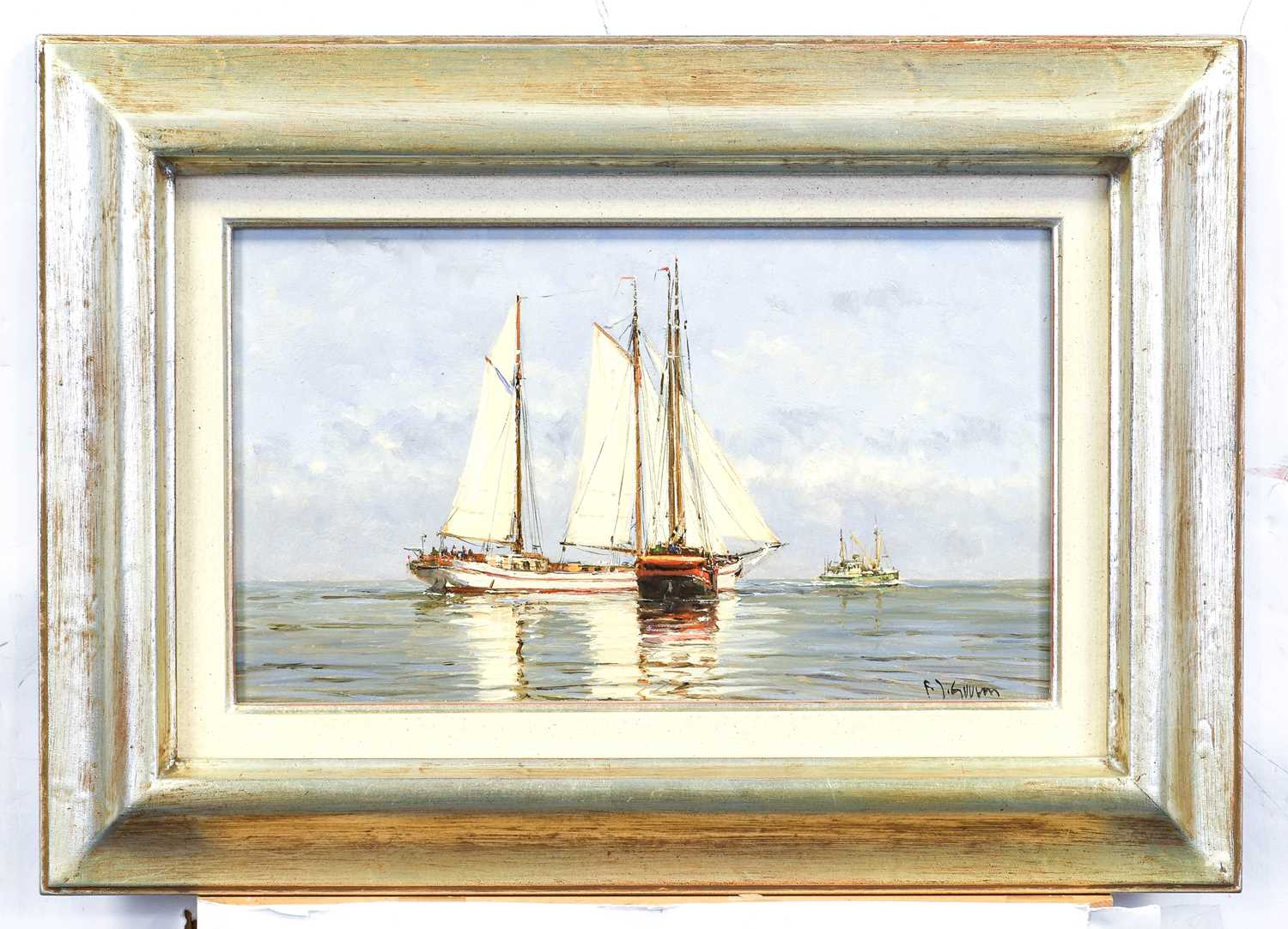 Frits Johan Goosen (b.1943) Dutch Sailboats in calm waters Signed, signed and inscribed verso, oil - Bild 4 aus 6