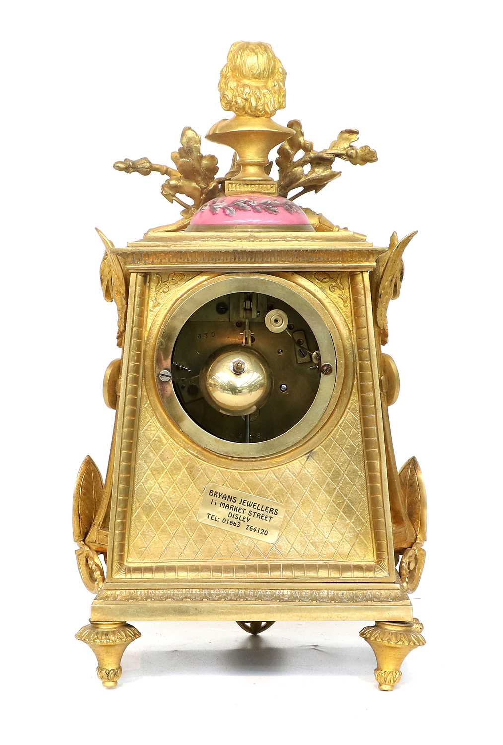 A Gilt Metal and Porcelain Mounted Striking Mantel Clock, circa 1890, case surmounted with a bust of - Image 5 of 7