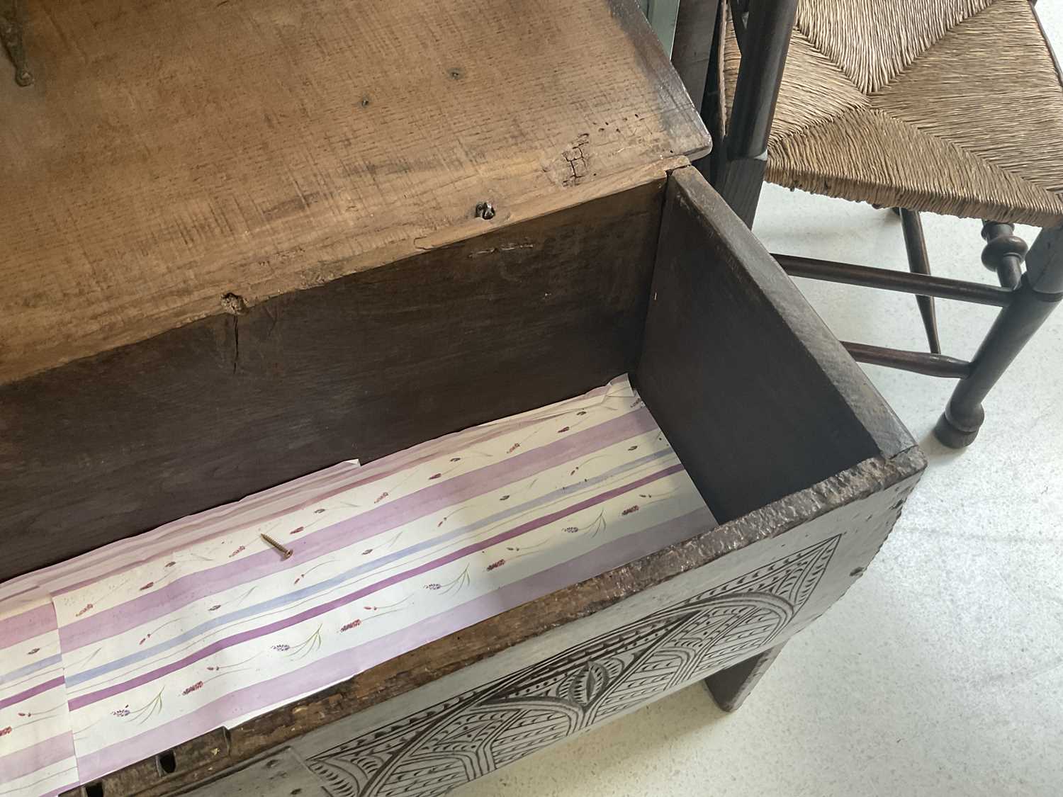 A 17th Century Oak Chest, of six-plank construction, the hinged lid enclosing a vacant interior - Image 5 of 11