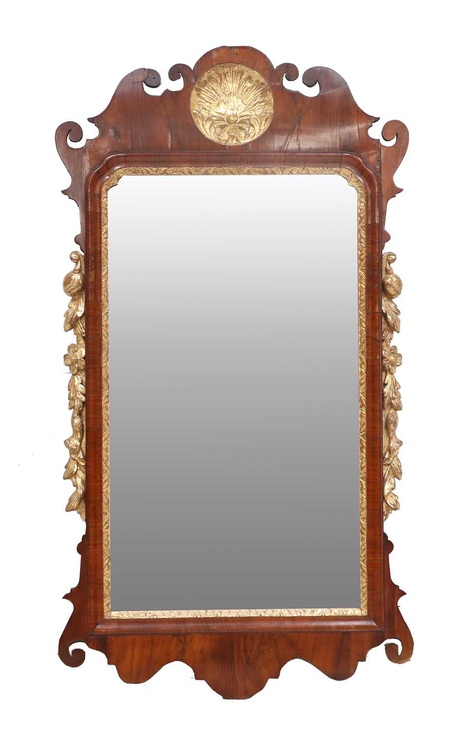 A George II Walnut and Parcel-Gilt Wall Mirror, circa 1750, the later plain mirror plate within a - Image 3 of 3