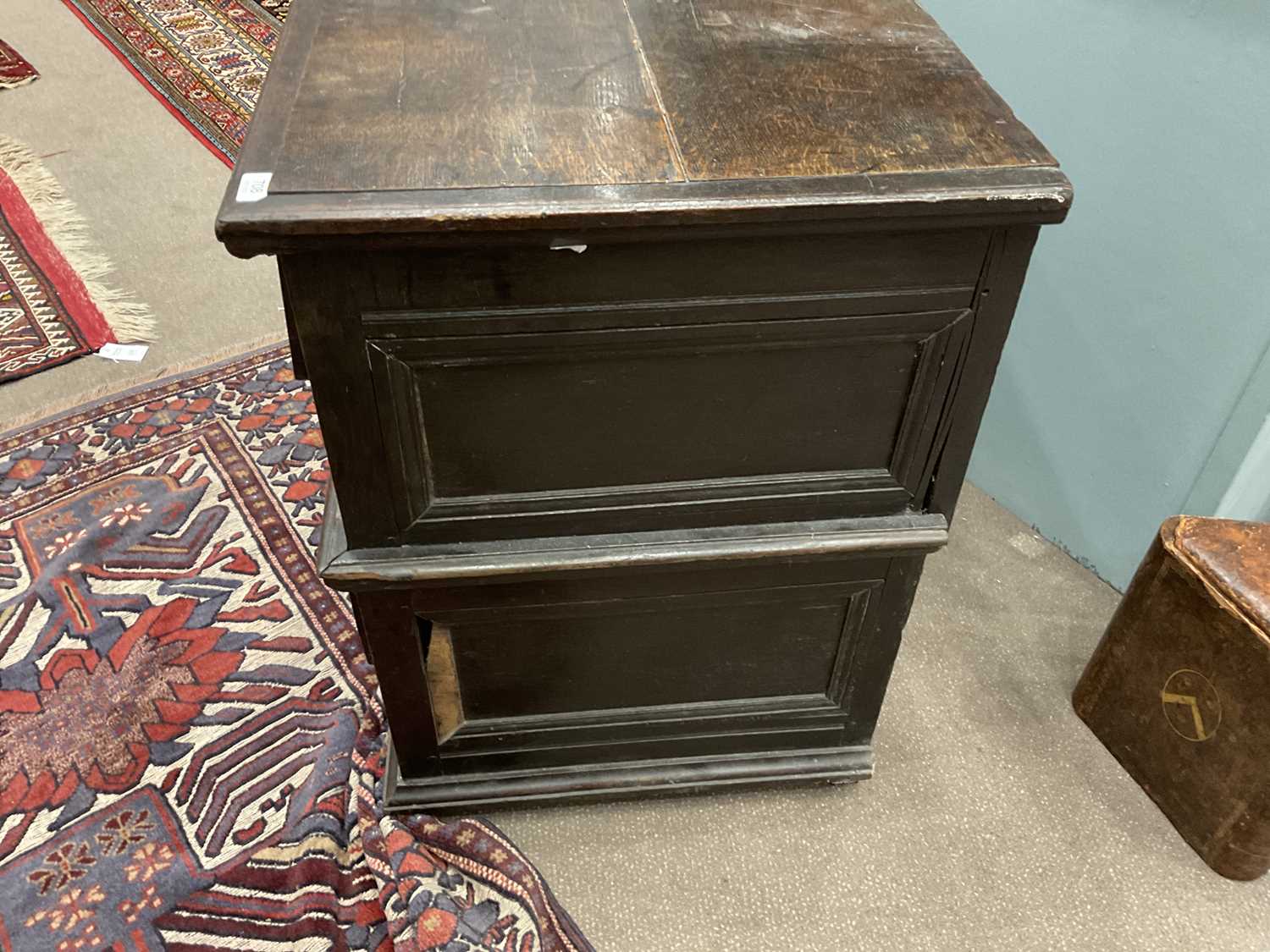 A Late 17th Century Oak Chest, in two sections, the moulded top above four two-as-one moulded - Image 3 of 7