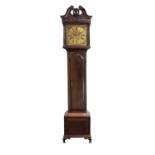 A Mahogany Eight Day Longcase Clock, swan neck pediment with carved borders, carved wooden
