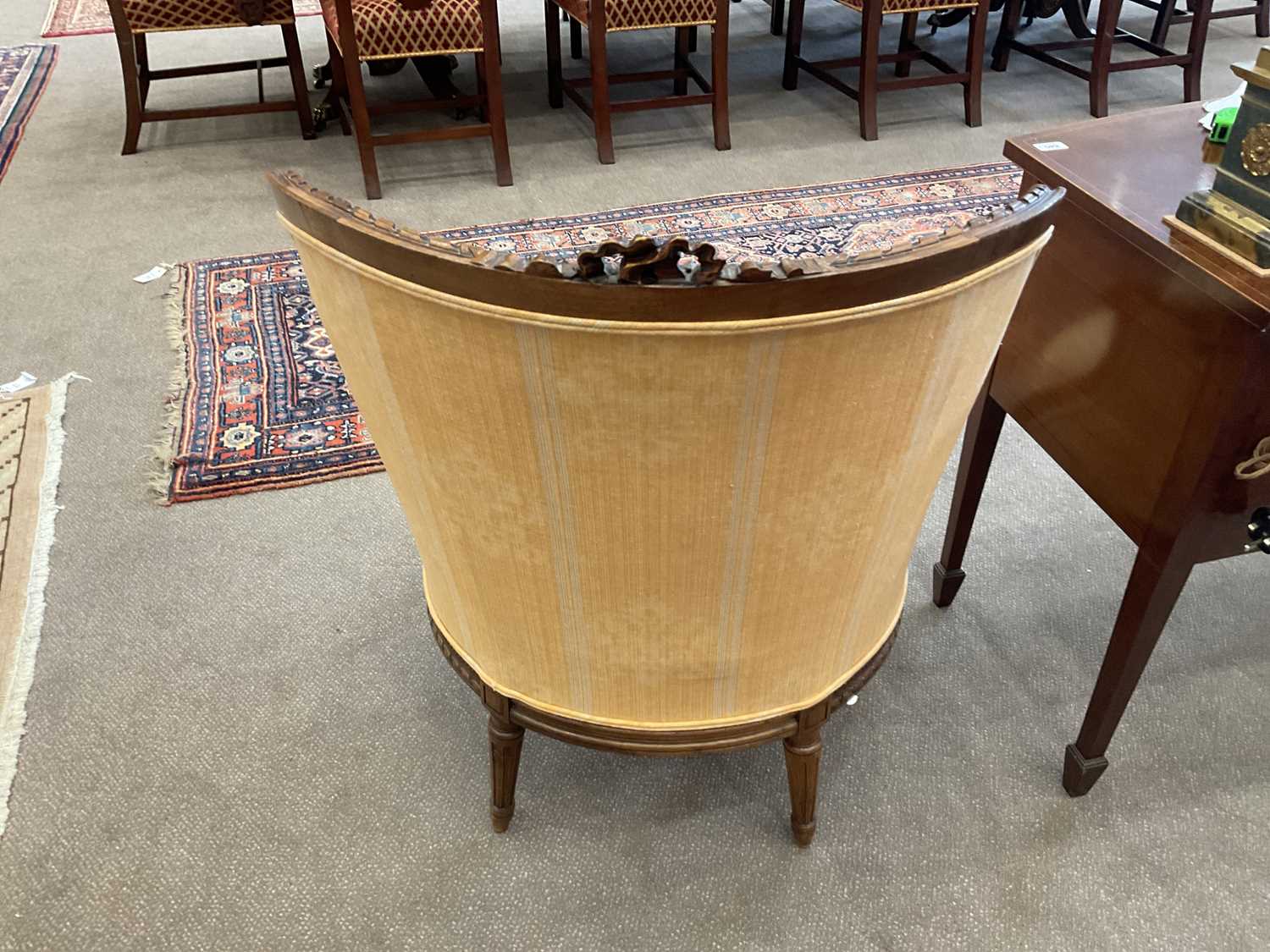 A Pair of Early 20th Century Carved Walnut or Beech Framed Tub Armchairs, recovered in orange floral - Image 7 of 10