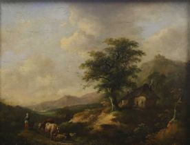 Follower of Barend Cornelis Koekkoek (1803-1862) Dutch Sheep and cattle herder in a landscape
