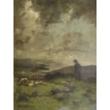 Alexander Jamieson (1873-1937) Scottish Shepherd surveying a coastline from a hillside Signed and