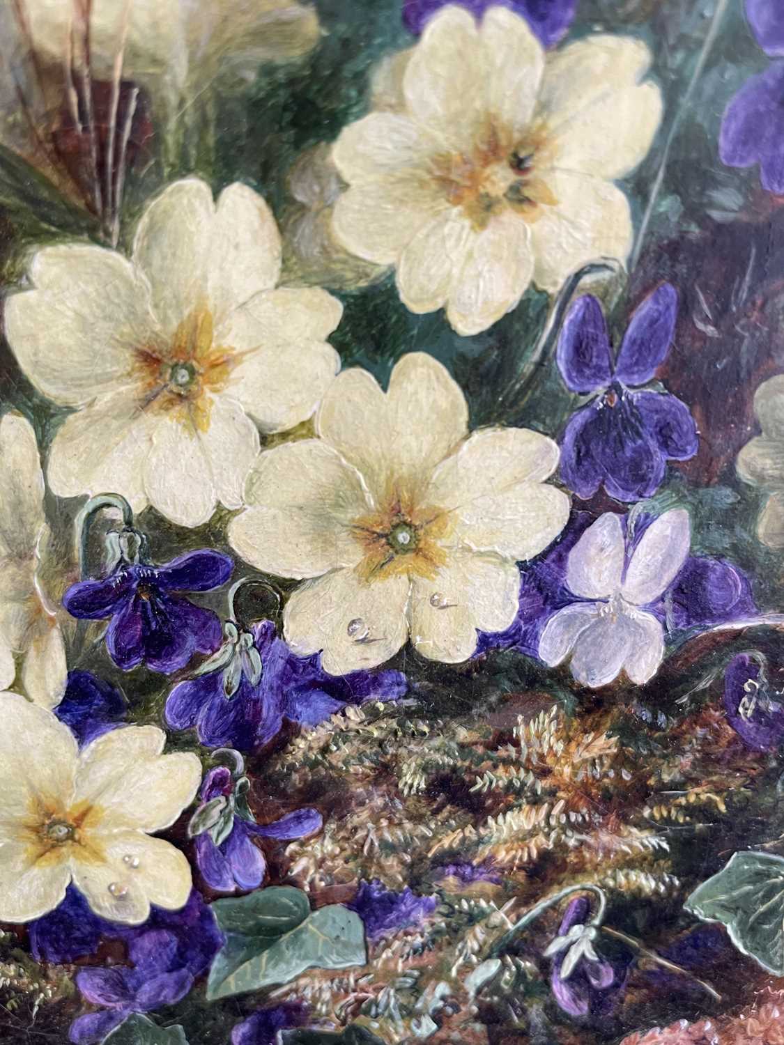 Albert Durer Lucas (1828-1918) Still life of Primroses and Violets on a mossy bank Signed and - Image 6 of 17