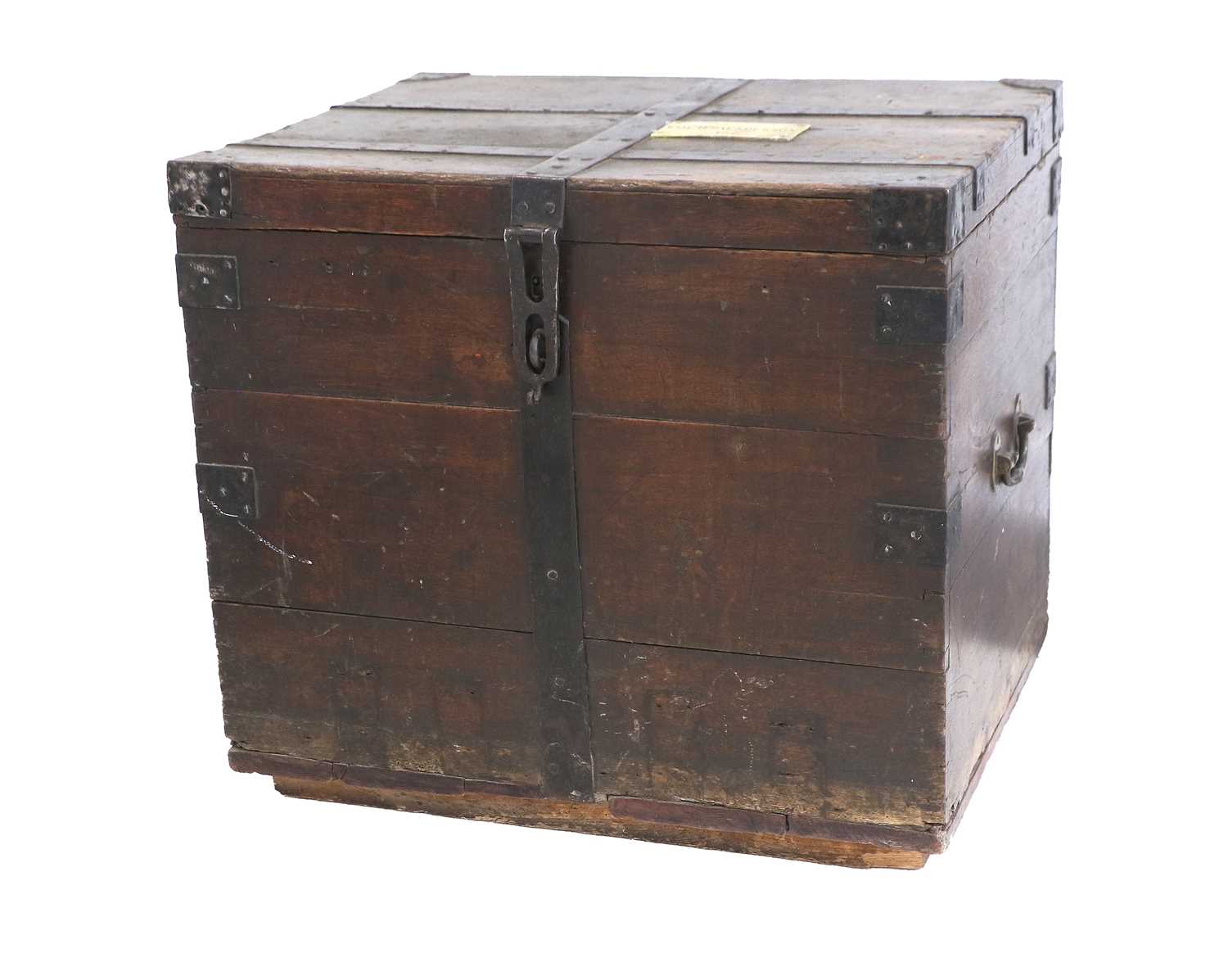 An Early 19th Century Oak and Metal-Bound Silver Chest or Travel Trunk, the hinged lid with an