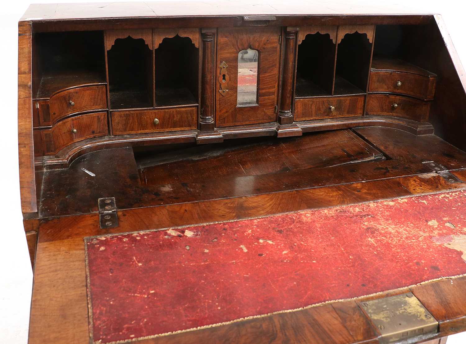 A Queen Anne Walnut and Featherbanded Bureau, early 18th century, the crossbanded fall front - Image 3 of 3