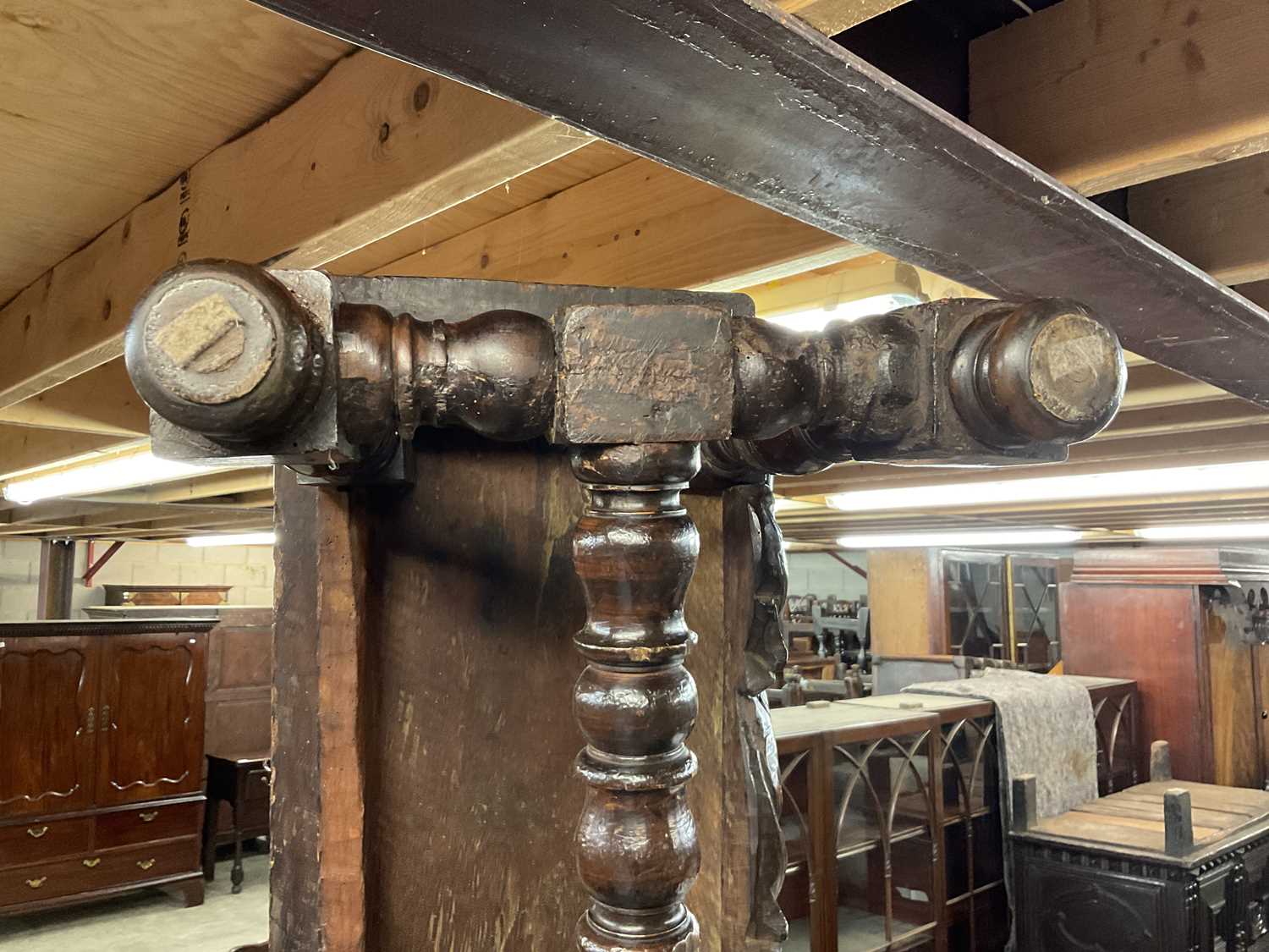 An Early 18th Century Turned Walnut Double Stool, the moulded top with moulded seat rail and - Image 6 of 7