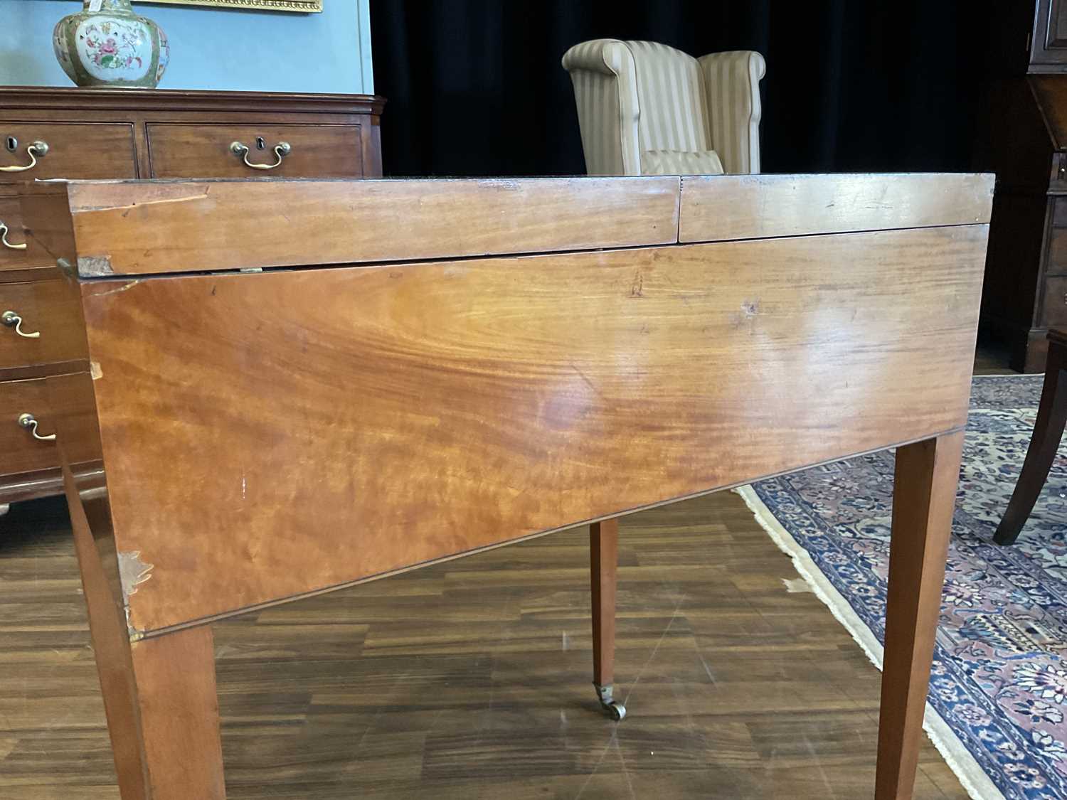 A George III Satinwood, Tulipwood-Banded and Marquetry-Inlaid Serpentine Dressing Table, early - Image 12 of 12