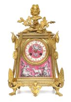 A Gilt Metal and Porcelain Mounted Striking Mantel Clock, circa 1890, case surmounted with a bust of