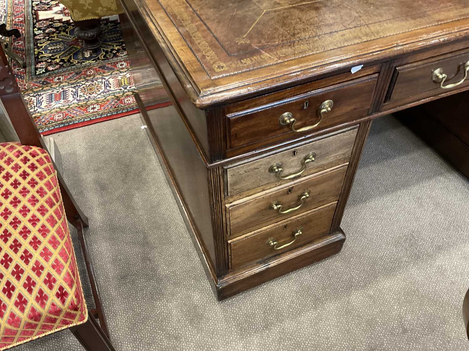 A Late George III Mahogany Double Pedestal Partners' Desk, early 19th century, the rectangular - Image 3 of 9