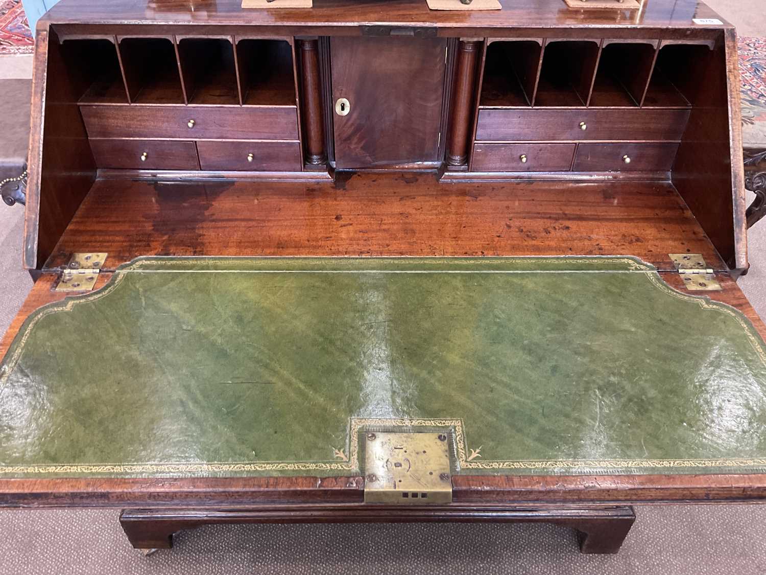 A George III Mahogany Bureau, circa 1760, the fall front with engraved brass escutcheon enclosing - Image 10 of 14