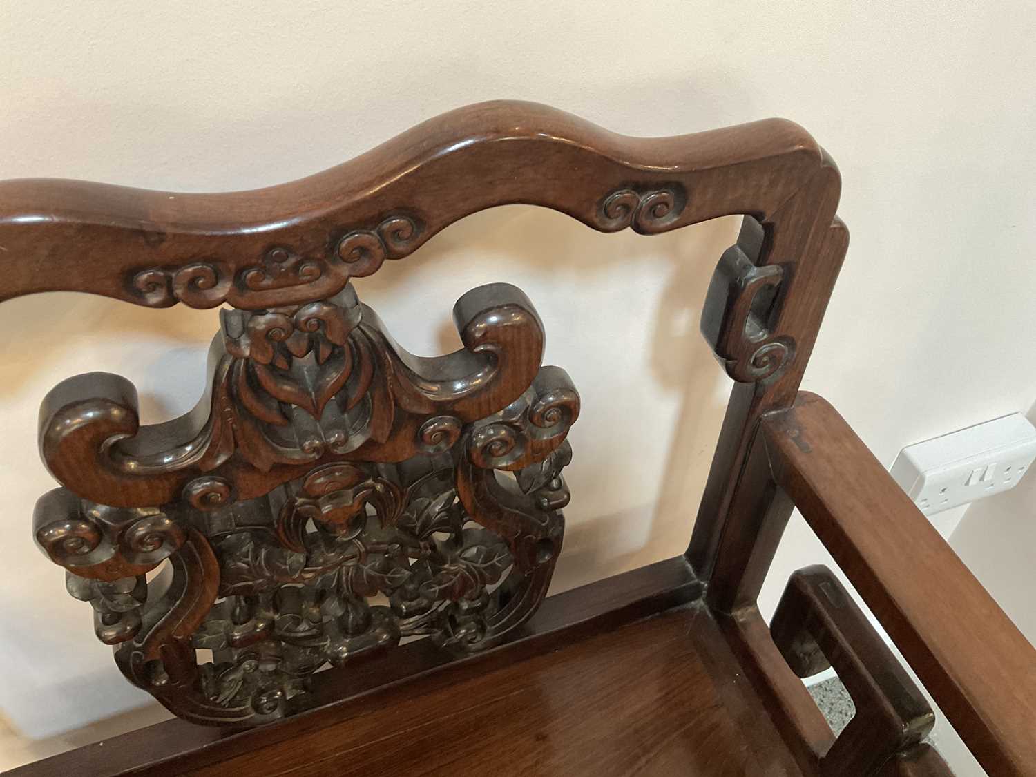 A Late 19th/Early 20th Century Carved Chinese Hardwood Open Armchair, with scrolled top rail above a - Image 10 of 11