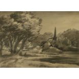 Attributed to Dr Thomas Monro (1759-1833) Resting figure in a landscape with spire to distance