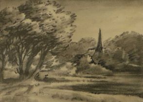 Attributed to Dr Thomas Monro (1759-1833) Resting figure in a landscape with spire to distance