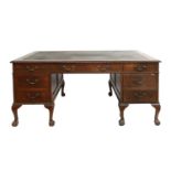 A George III-Style Carved Mahogany Double Pedestal Desk, stamped Marsh, Jones & Cribbs of Leeds,
