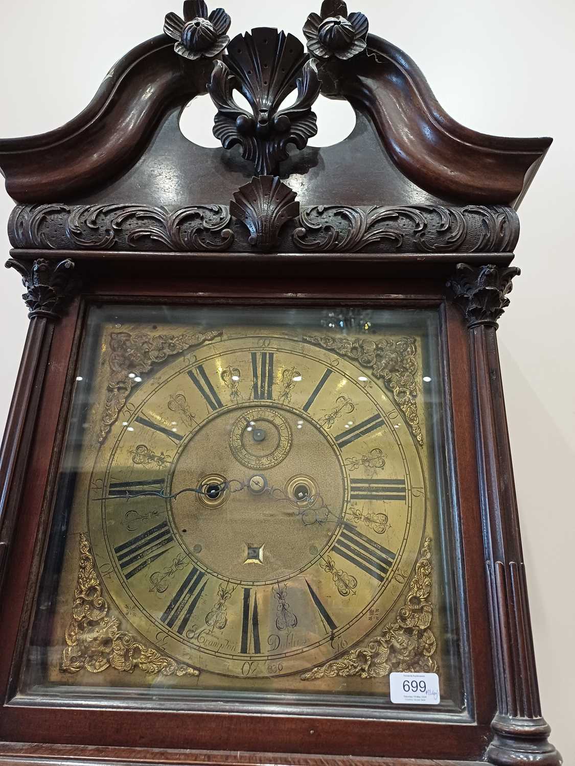 A Mahogany Eight Day Longcase Clock, swan neck pediment with carved borders, carved wooden - Image 17 of 20