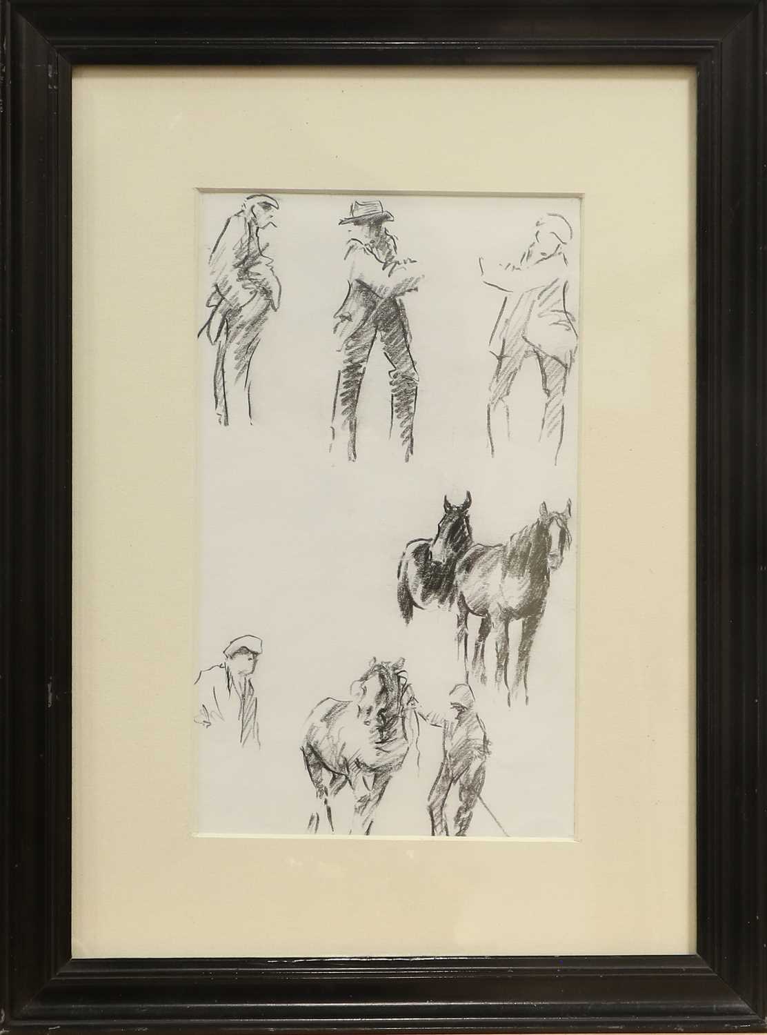 Brian Irving (1931-2013) Dalesmen and working horses, c.1960s Charcoal, together with a further - Image 3 of 6