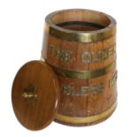 A Brass-Mounted Coopered Oak Naval Rum-Tub, applied with The Queen God Bless Her 34cm by 51cm