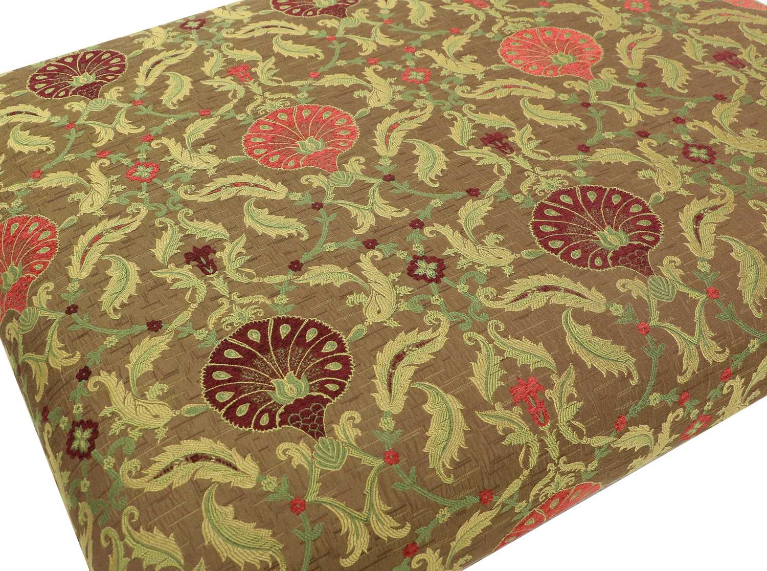 A Victorian-Style Oversized Footstool, recovered in modern red, green and gold fabric, on mahogany - Image 2 of 5