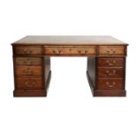 A Late George III Mahogany Double Pedestal Partners' Desk, early 19th century, the rectangular