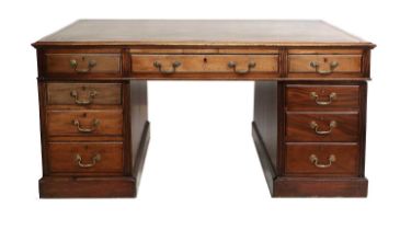 A Late George III Mahogany Double Pedestal Partners' Desk, early 19th century, the rectangular