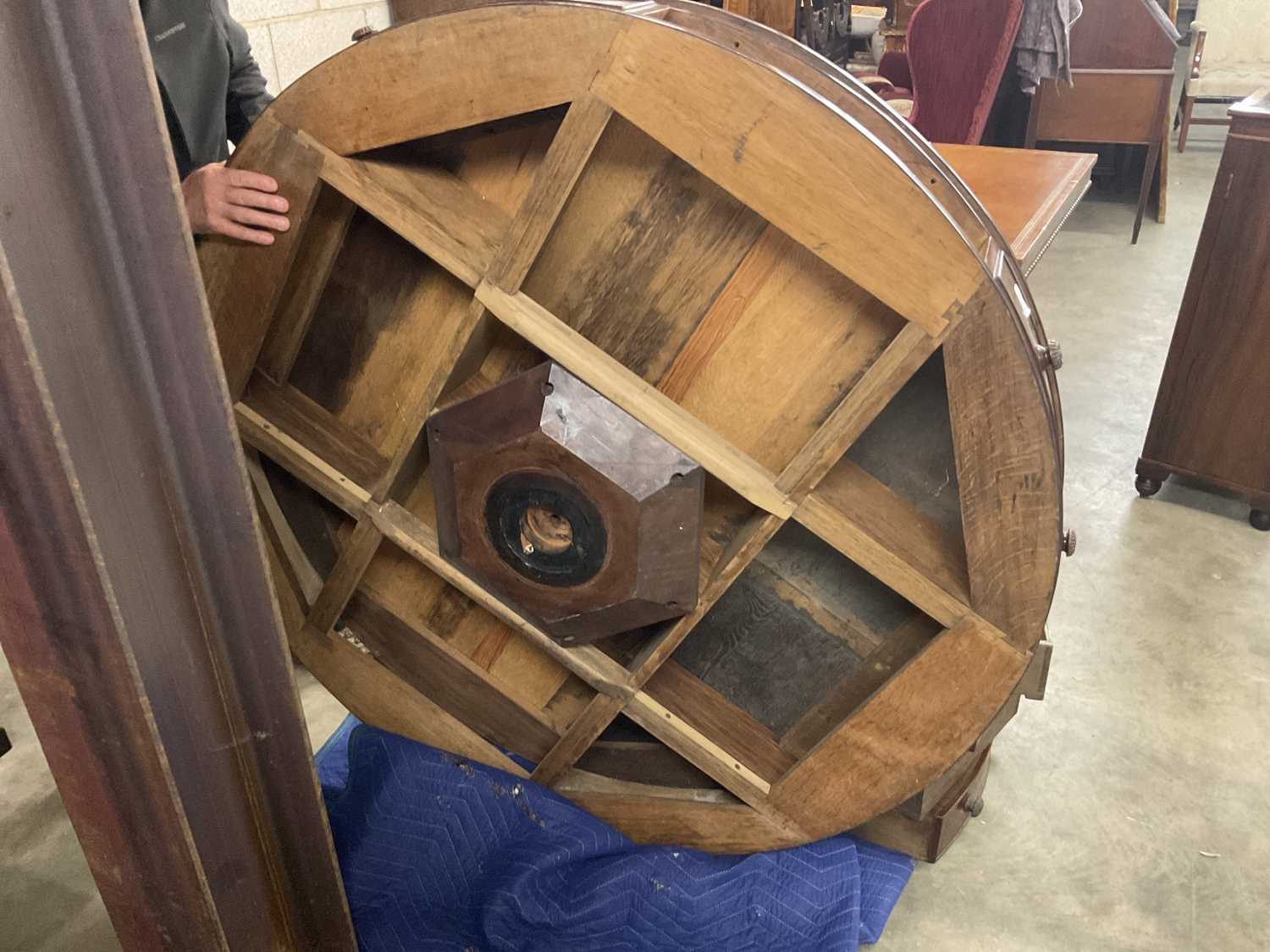 A Regency Mahogany Drum Table, early 19th century, with later green leather skiver above a gadrooned - Image 5 of 12