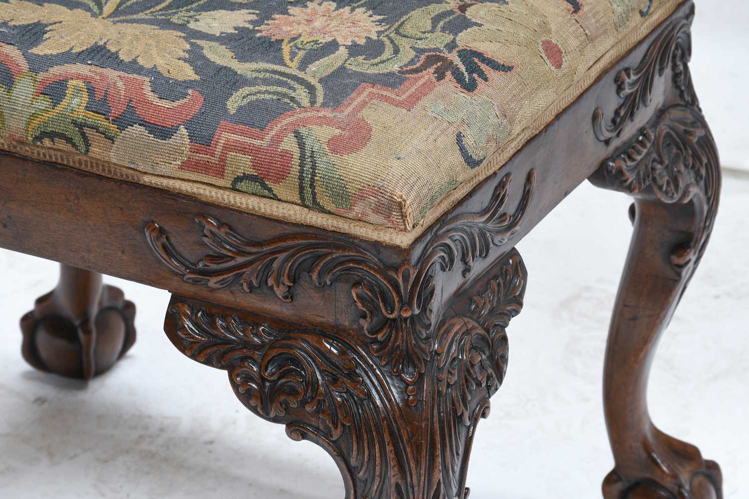 A George III Carved Mahogany Dressing Stool, late 18th century, covered in floral needlework, with - Image 3 of 12