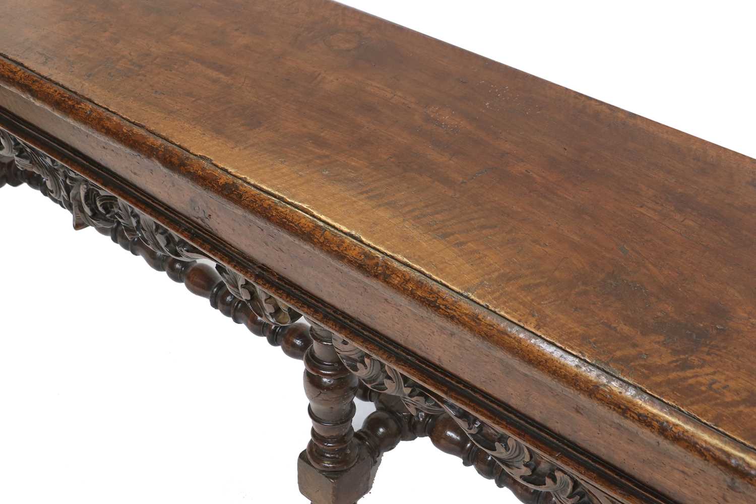 An Early 18th Century Turned Walnut Double Stool, the moulded top with moulded seat rail and - Image 3 of 7