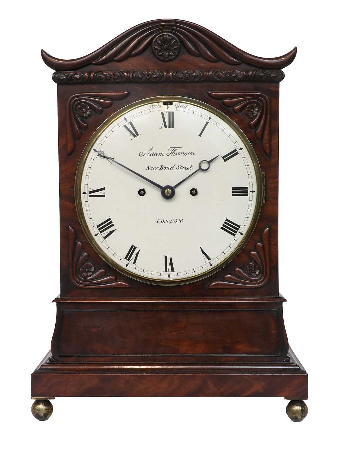 A Mahogany Striking Table Clock, signed Adam Thomson, New Bond Street, London, circa 1840, fish