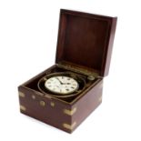 A Mahogany Eight Day Deck Watch, signed Waltham Watch Co, circa 1913, mahogany case with brass bound