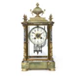 A French Champleve Enamel and Green Onyx Striking Mantel Clock, circa 1890, multi-coloured champleve