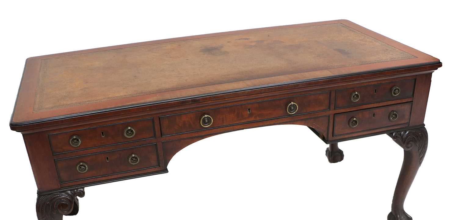 Holland & Sons: A Victorian Carved-Mahogany Library Writing Table, 2nd half 19th century, the - Image 3 of 6