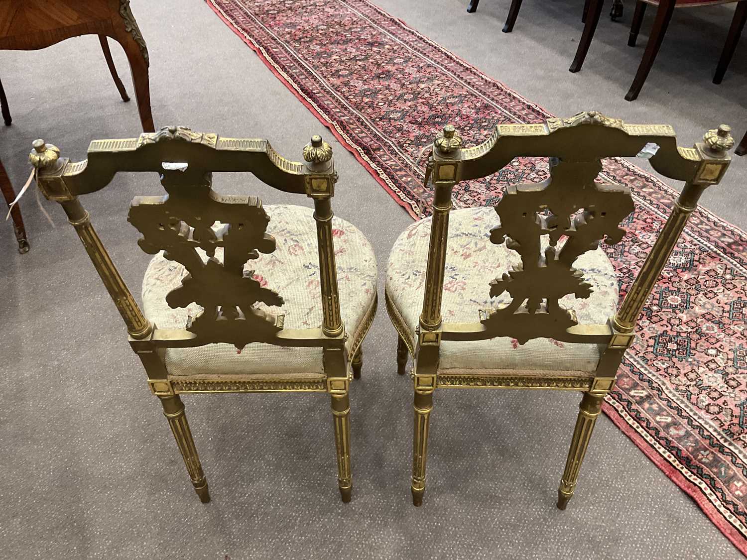 A Pair of Late 19th Century Giltwood Side Chairs, labelled Le Garde Meuble Public, Bedel & Co, - Image 6 of 8