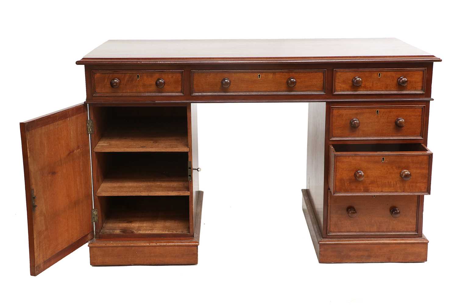 A Victorian Mahogany Double Pedestal Desk, 3rd quarter 19th century, the rectangular moulded top - Image 2 of 2