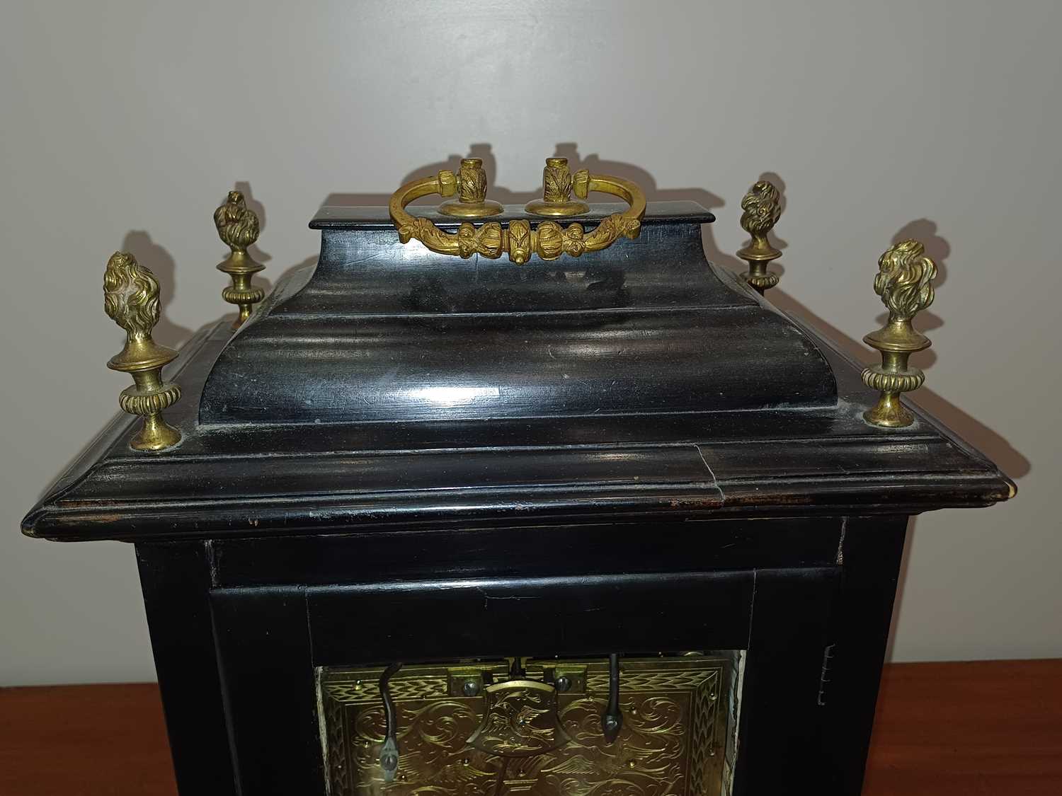 An Ebonised Chiming Table Clock, signed W Tomlinson, London, early 18th century, inverted bell top - Image 22 of 25