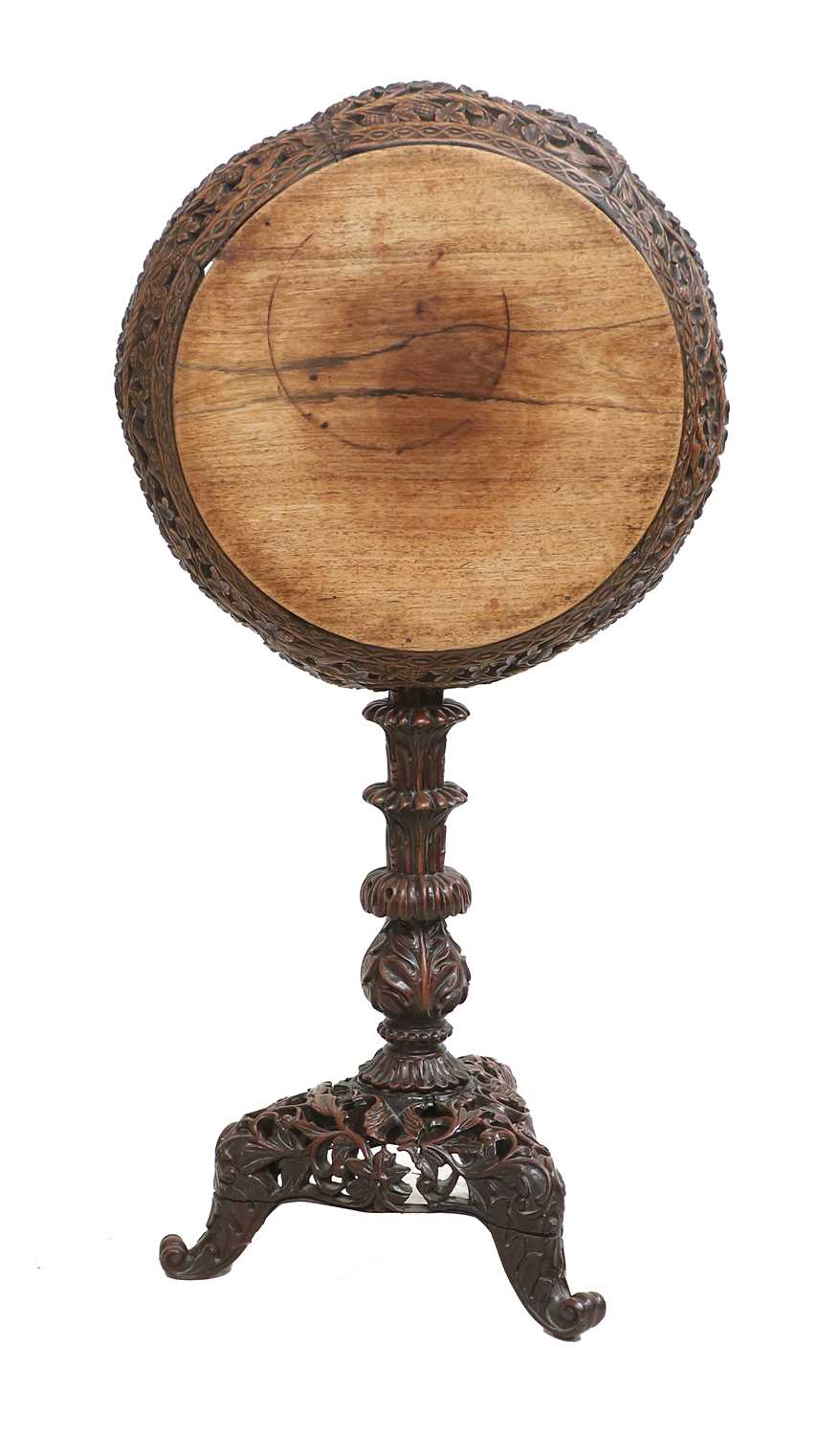 A Late 19th/Early 20th Century Anglo-Indian Carved Bombay Wood Tripod Table, the circular top