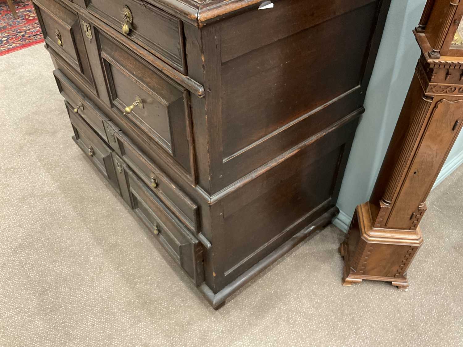 An Oak Geometric-Moulded Chest of Drawers, circa 1700, the moulded top above four two-as-one moulded - Image 4 of 8